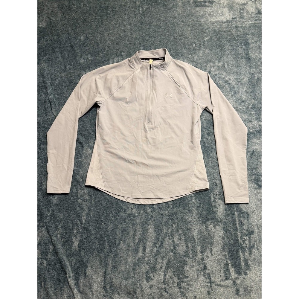 Under Armour HeatGear 1/4 Zip Running Shirt Women's Large Light Grey Fitted